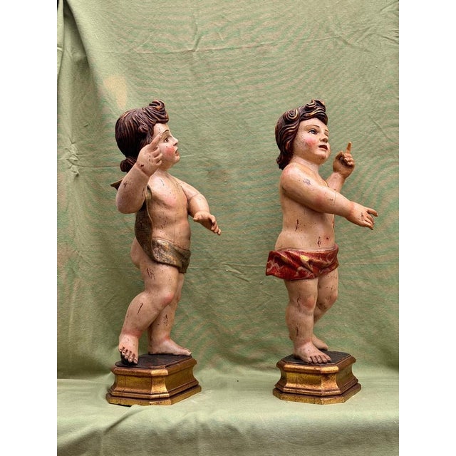 Baroque Angels in Polychrome Wood, Set of 2 For Sale - Image 5 of 12
