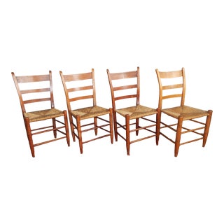 1900 Hand Turned / Carved Rush Seat Chairs - Set of 4 For Sale