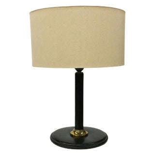Italian Black Leather Table Lamp in the Style of Jacques Adnet For Sale