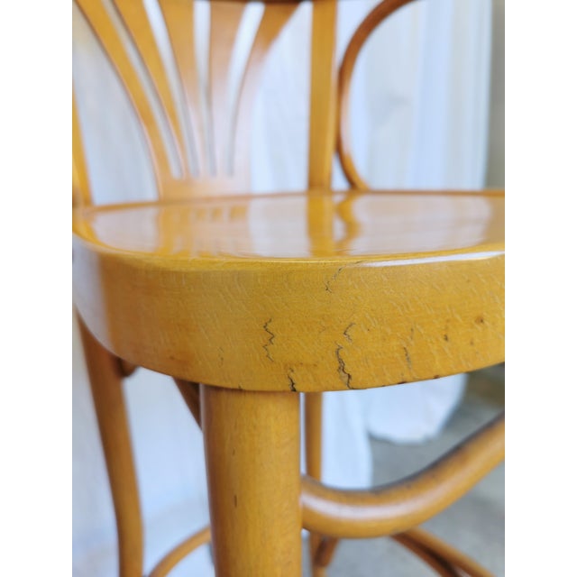 Mid-Century Modern Vintage Bentwood High Pub Stools with Armrests, 1970s, Set of 4 For Sale - Image 3 of 18