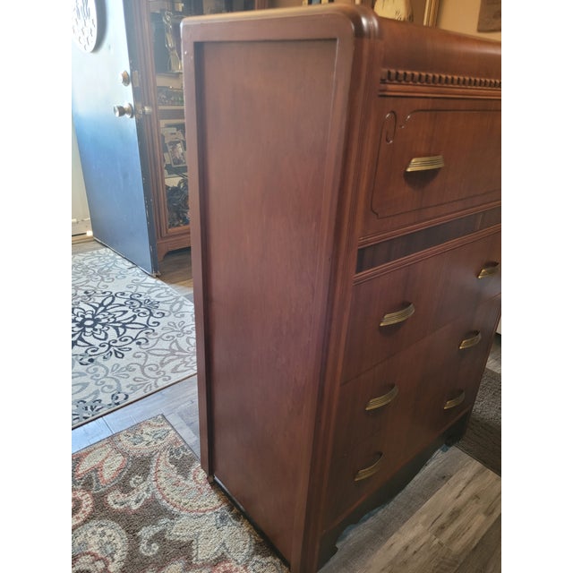 1930s Art Deco Waterfall Highboy Dresser For Sale In Madison - Image 6 of 7