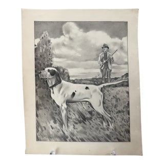 1940s Original Signed Graphite Illustration of Hunting Dog and Sportsman, 12.5 × 10.25 In. For Sale
