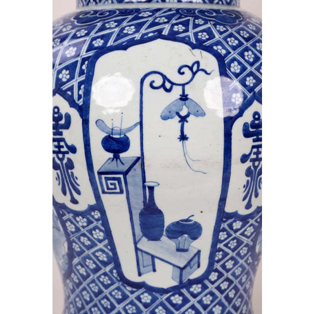 Early 20th Century Vintage Blue White Temple Jar For Sale In New York - Image 6 of 13