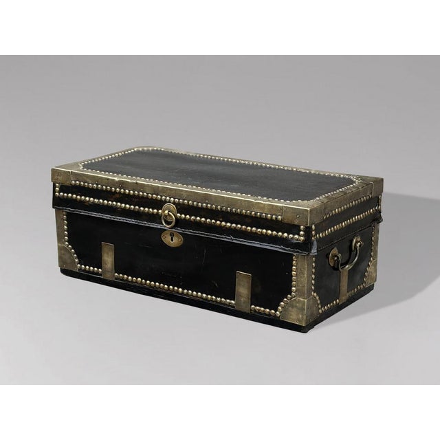 Black Georgian Leather Brassbound Coaching Trunk, 1810s For Sale - Image 8 of 9