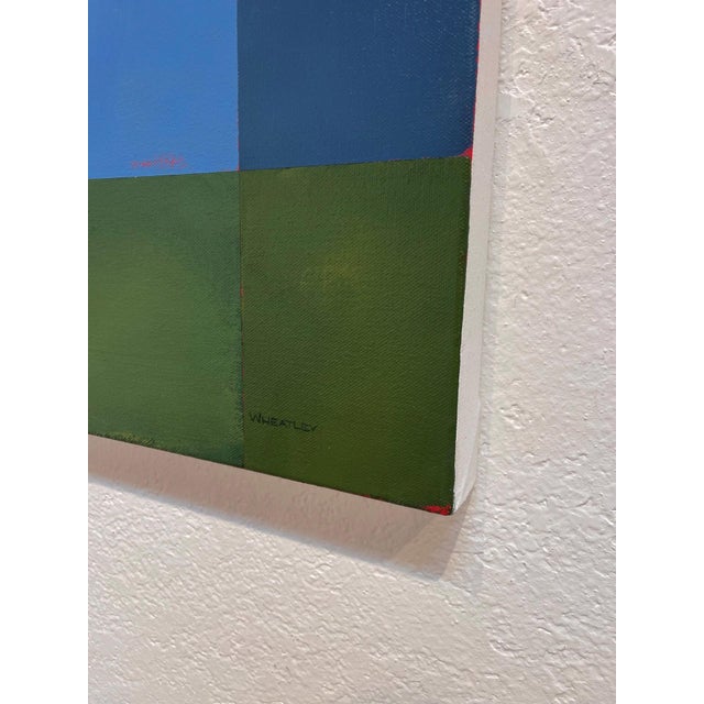 Contemporary Overlook by Justin Wheatley | Acrylic on Canvas Red House With Blue Sky For Sale - Image 3 of 10