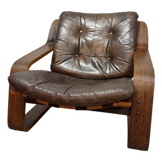 Mid-Century Leather Lounge Chair on Plywood Frame, the Netherlands 1970s For Sale