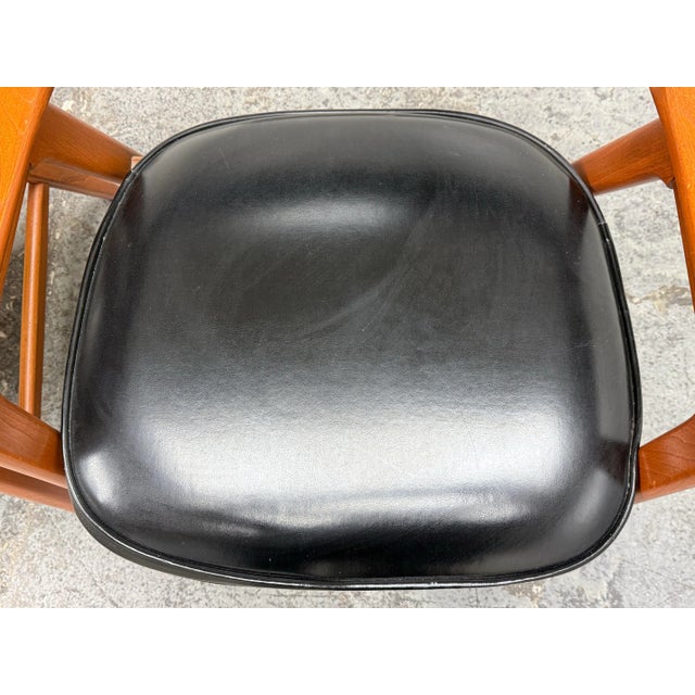 Black Mid Century Modern Walnut With Black Vinyl Arm Chairs, Pair For Sale - Image 8 of 12