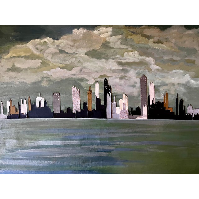 Large Mixed Media Abstract Skyline Collage Painting of New York, circa 1960 For Sale - Image 10 of 12