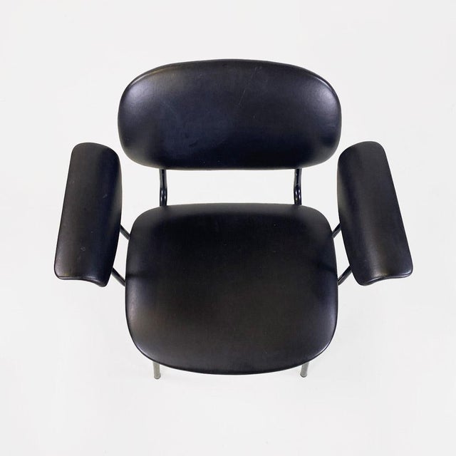 Metal Modern Italian Chair in Metal and Black Leather with Arms, 1960s For Sale - Image 7 of 18