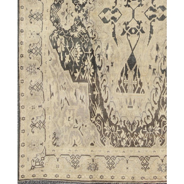 Turkish Antique Sevas Rug With Fine Weave in Gray Green and Taupe 6'6" X 8'9" For Sale - Image 4 of 8