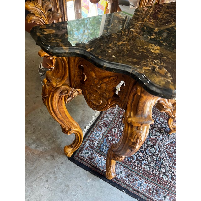 Vintage Syroco Detailed Mirror and Console Table With Stone Top Set For Sale - Image 4 of 7