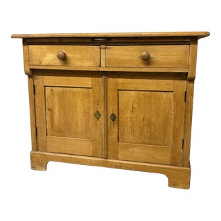 Antique English Pine Sideboard Cupboard With Sliding Tray For Sale