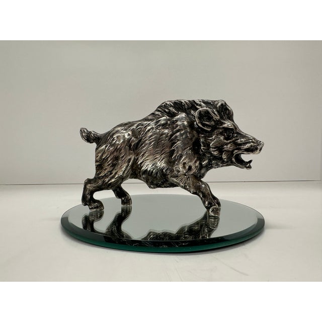 Solid Sterling Silver Wild Boar / Hog Desk Sculpture (925) – 190g – 6" – Mirror Display Base** Striking and powerful, this...