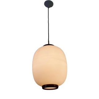 Large Teak and Opal Glass Pendant Lamp by Bent Karlby for Lyfa, Denmark, 1960s For Sale