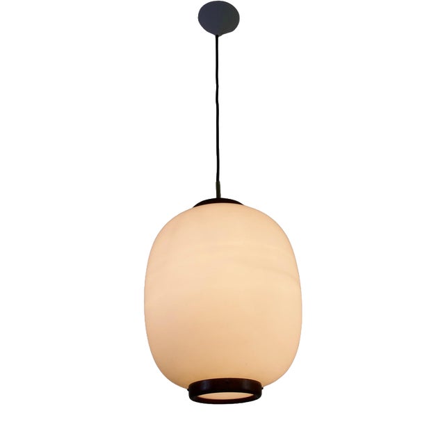 Large Teak and Opal Glass Pendant Lamp by Bent Karlby for Lyfa, Denmark, 1960s For Sale