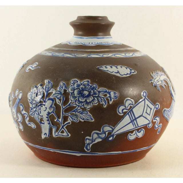 18th Century 18th Century Chinese Export Kendi Jug Vessel Brown Purple Clay & Blue & White Feng Huang For Sale - Image 5 of 12