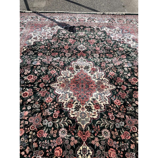 Vintage 1970s Chinese Silk Rug, Floral Medallion, Green Field, 8'10" X 11'11" (247cm X 363cm) For Sale - Image 4 of 10