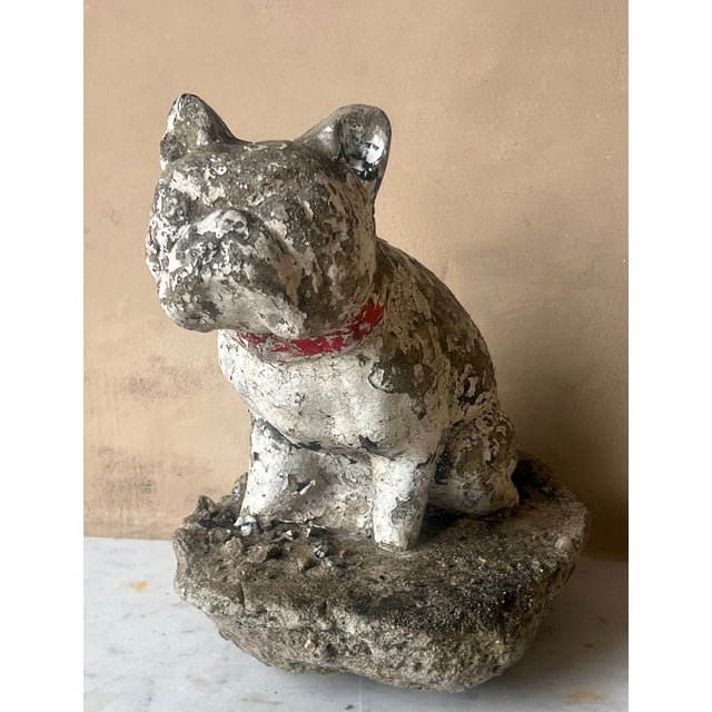 Red Antique Weathered French Bull Dog Concrete Dog Statue, C. 1940's For Sale - Image 8 of 15