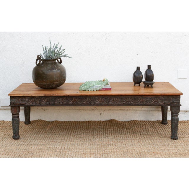 Indian Long Antique Indian Takhat Teak Coffee Table For Sale - Image 3 of 13