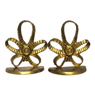 Vintage Brass Bow Bookends - a Pair For Sale