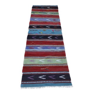 1970s Rustic & Primitive Striped Hand Knotted Oushak Kilim Runner For Sale