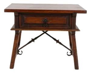 Spanish Chestnut Low Table With Single Panel Drawer on Trestle Base Circa 1800