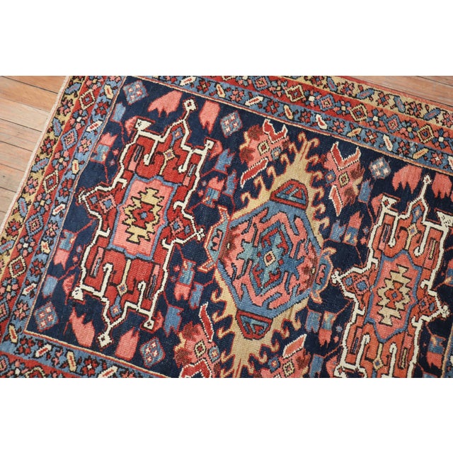 Textile Antique Zabihi Collection Traditional Persian Square Navy Geometric Heriz Rug - 3'7" x 4'3" For Sale - Image 7 of 7