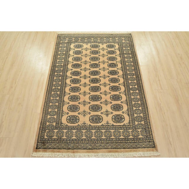 Tribal Bokhara Rug 4’2” X 6′ Beige Wool Tribal Hand-Knotted Oriental Carpet For Sale - Image 3 of 11