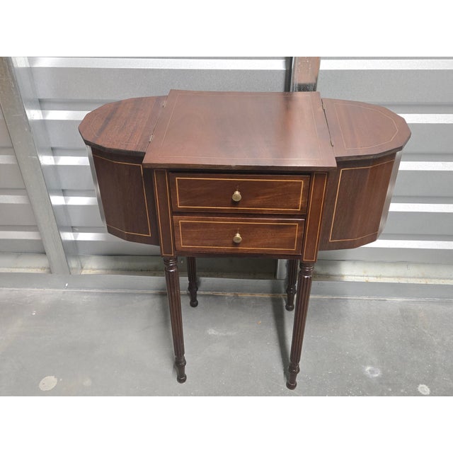 Federal Style Inlaid Mahogany Sewing Table Martha Washington Style Gorgeous Display Piece in Excellent condition.