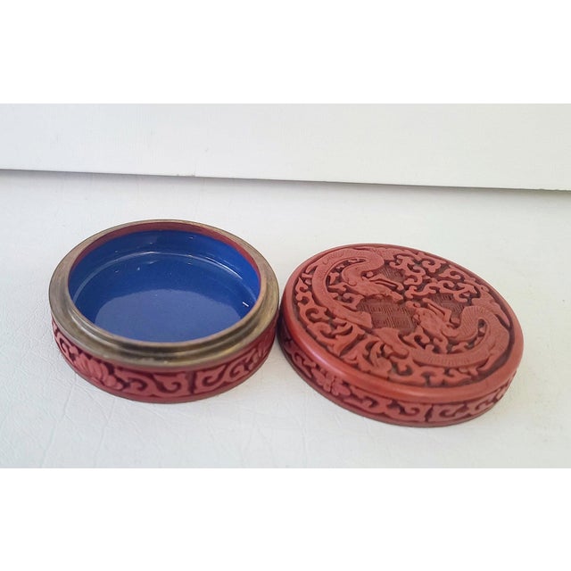 Red Vintage Chinese Cinnabar Box With Enameled Interior For Sale - Image 8 of 13