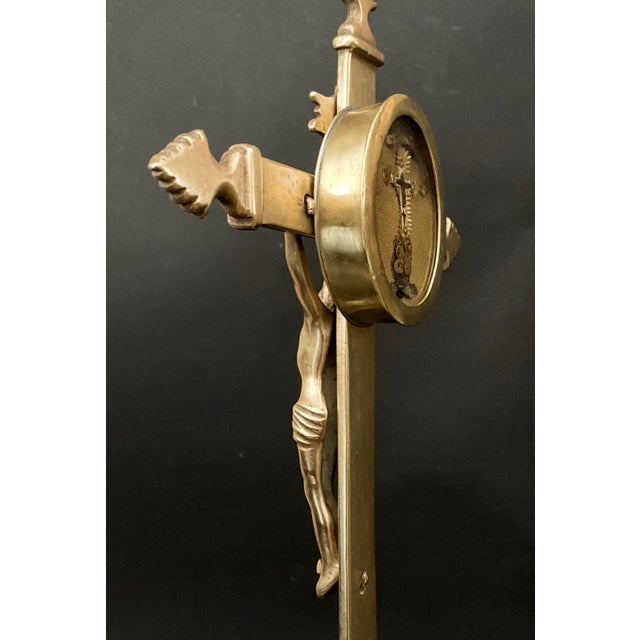 Antique French Vera Cruz Reliquary Crucifix in Brass, 1800s For Sale - Image 6 of 10