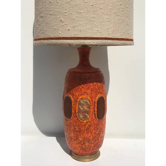 Orange Lava Glazed Ceramic Lamps - a Pair For Sale - Image 9 of 13
