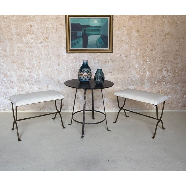 Spanish Pair of Hand Forged Spanish Gilt Iron Benches With Twisted Stretchers For Sale - Image 3 of 12