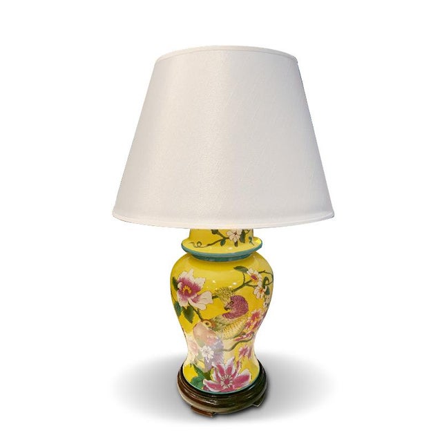 Asian Yellow Floral Porcelain Table Lamp For Sale In New York - Image 6 of 6