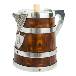 Handsome Antique English Oak and Silver-Plated Pitcher, Late 19th Century For Sale