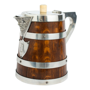 Handsome Antique English Oak and Silver-Plated Pitcher, Late 19th Century