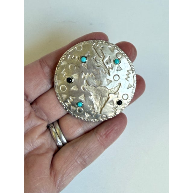 Vintage Navajo Sterling Silver Petroglyph Brooch by Joe Piaso Jr. For Sale - Image 4 of 6