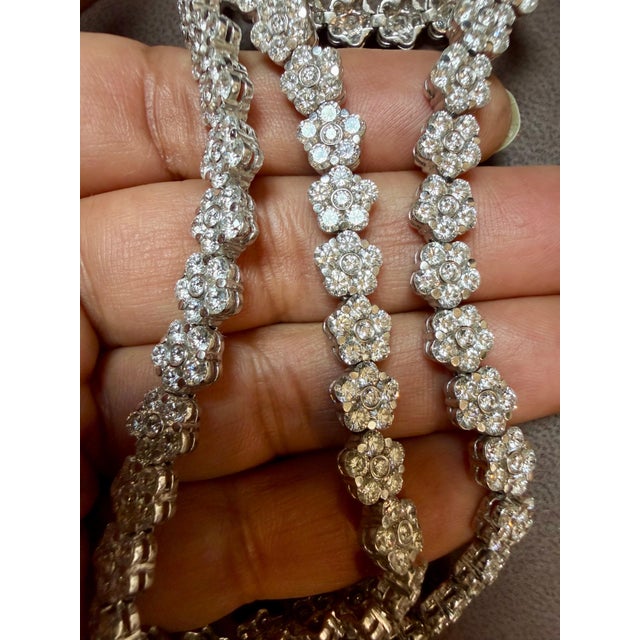 Metal Floret Pave Set 30 Ct Diamond , Vs1, E Color, Cluster Necklace in Platinum, 15" For Sale - Image 7 of 8