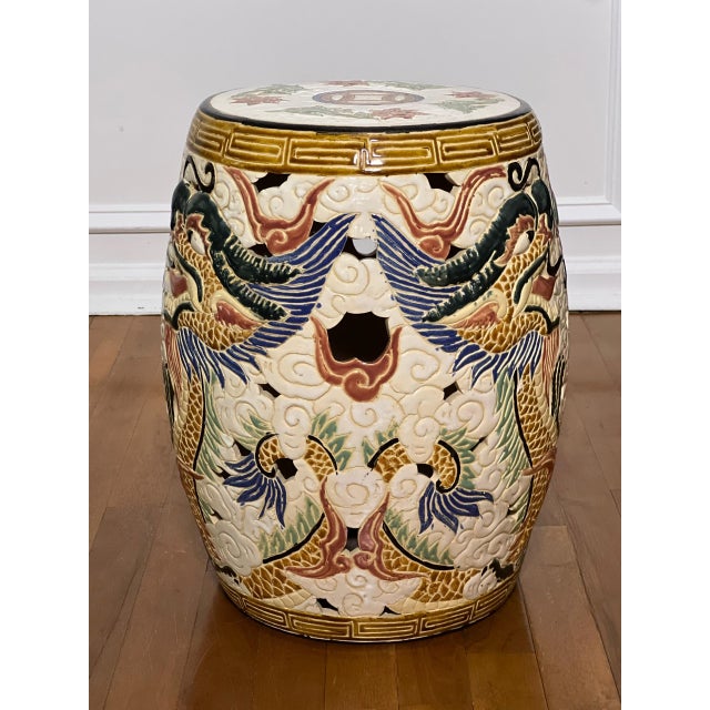 1960s 20th Century Chinese Dragon Ceramic Hand-Painted Garden Stool For Sale - Image 5 of 14