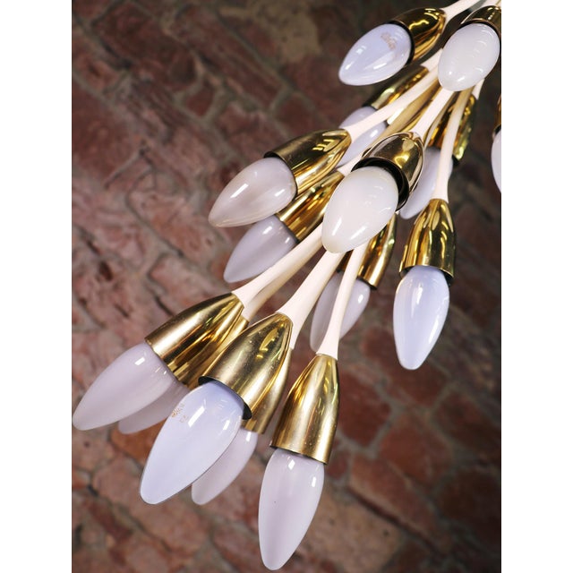 Metal German Brass and Enamel 12-Light Chandelier, 1950s For Sale - Image 7 of 10