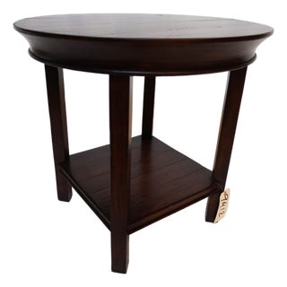 Traditional Round Wood Side Table With Lower Shelf For Sale