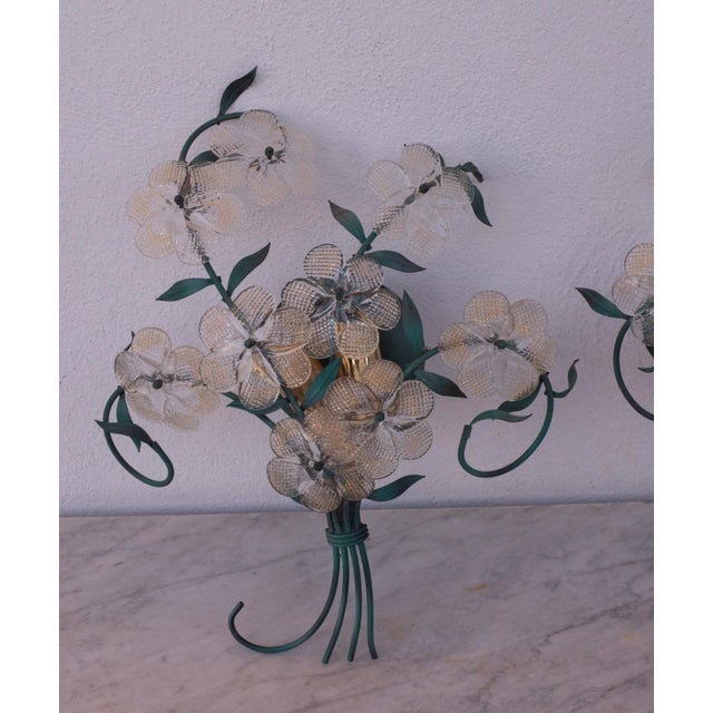 Set of 3 Murano Wall Light Flower by Seguso for Venini, Italy, 1960s For Sale - Image 10 of 12