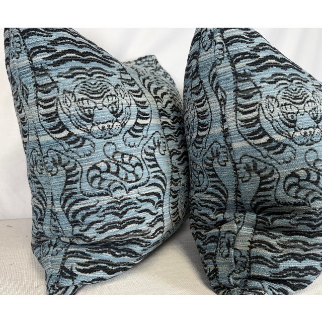 Transitional Tibetan Tiger Chenille in Blue/Black 22" Pillows-a Pair For Sale - Image 3 of 3
