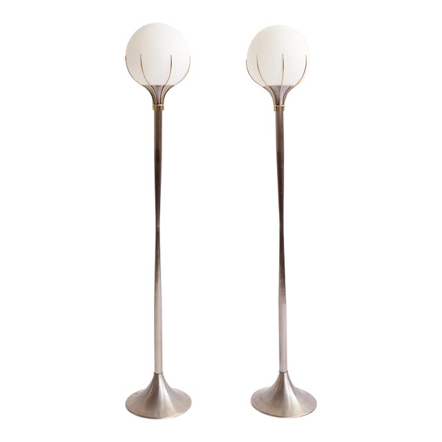 Italian Aluminum and Brass Floor Lamps from Esperia, 1960s, Set of 2 For Sale