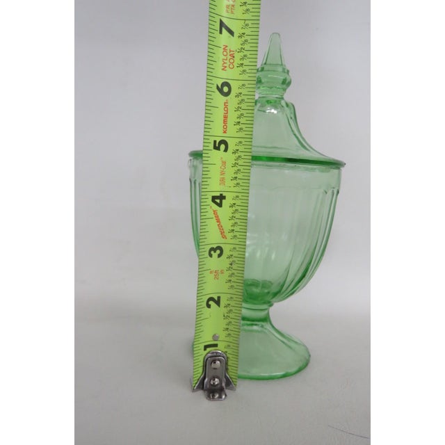 Glass Green Paneled Depression Glass Candy Dish Footed Jar With Pointed Lid 4844b For Sale - Image 7 of 14