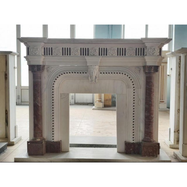 Striking Neoclassical Marble Fireplace Mantle with Red Marble Columns For Sale - Image 6 of 6