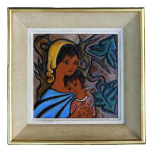 Mid Century Madonna and Child Ceramic Wall Art, 1950