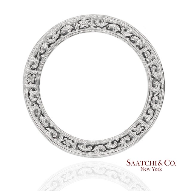 Platinum 950 All Around Natural Diamond Princess Cut Engraving Band Ring, Size 6 For Sale - Image 4 of 7