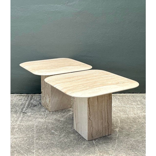 Vintage Italian Travertine Side Tables - A Pair For Sale - Image 10 of 12