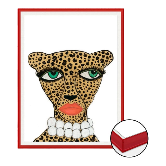 Cheetah by Kendra Dandy in Red Acrylic Shadowbox, Medium Art Print For Sale
